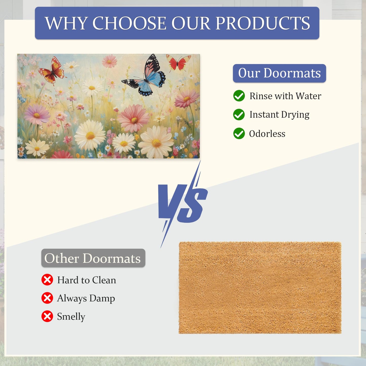 CXULIN Wildflowers Front Door Mat,Anti-Slip Spring Butterflies Entrance Indoor Rug Mat,Low Profile Door Mat Entrance,Doormats for Home Kitchen Bedroom Porch, Hallways 30 x 17 Inch