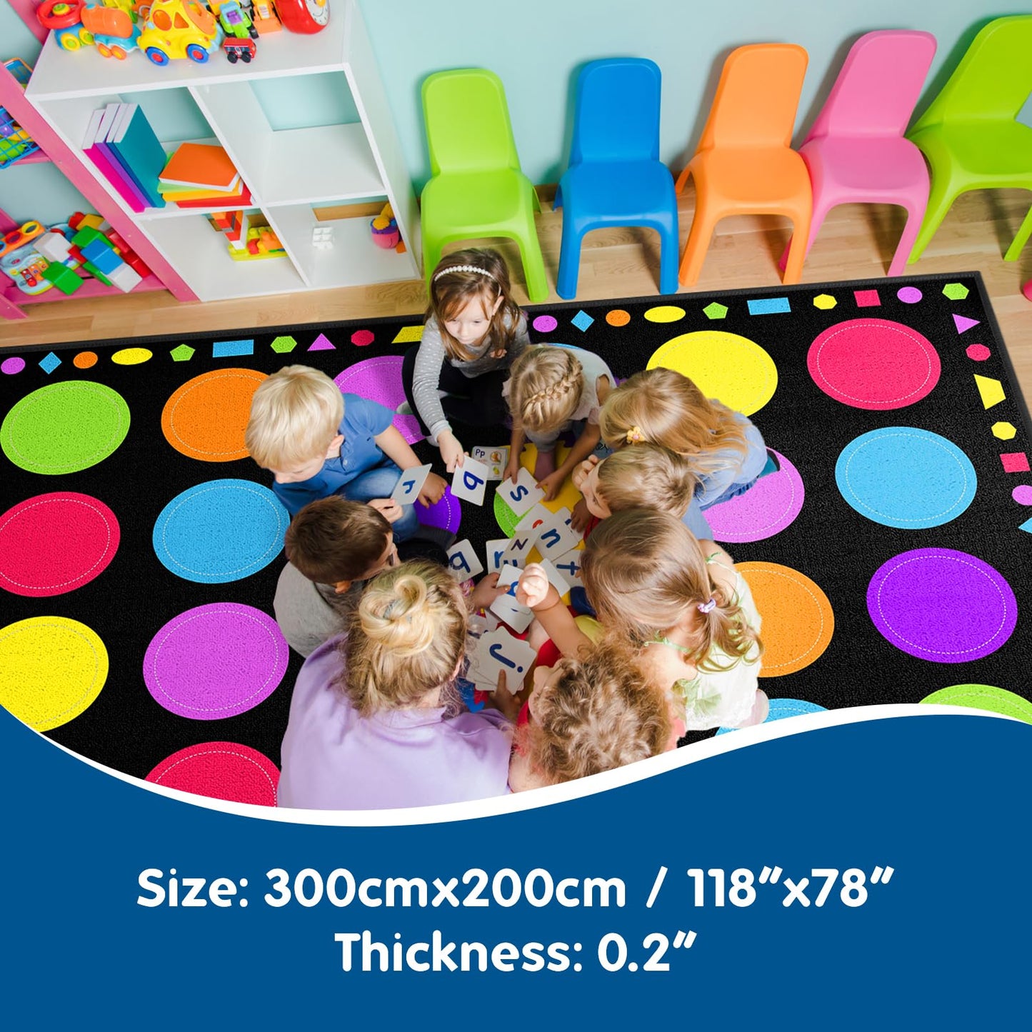 Booooom Jackson Classroom Rug - 7'6''x13'12'' Macaron Calming Circle Preschool Classroom Carpet, Non-Slip & No-Trip Edges, Vibrant Colors for Kids Playroom Floor Mat