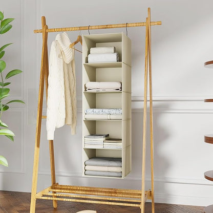 Hanging Closet Organizer, Easy Mount Foldable 5-Shelf Hanging Closet Wardrobe