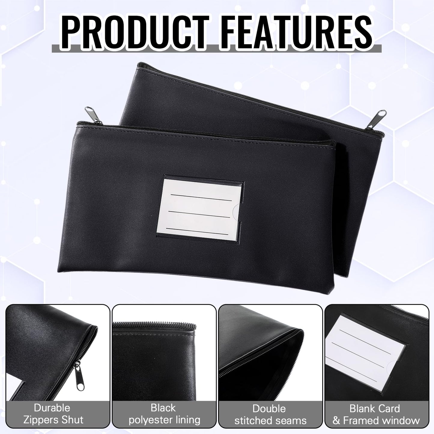 Paterr 6 Pcs Money Bags with Zipper PU Leather Deposit Bank Bag Security Money Pouch Receipt Holder Bank Pouch Wallet with Label for Cash Coin Makeup Cosmetics Bills Tickets, 11 x 6 Inch(Black)