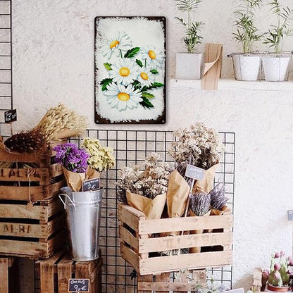 LZHQMI Vintage Tin Signs Flowers White Daisy Metal Wall Art Retro Flower Sign Wall Decor Kitchen Metal Tin Signs Cute Daisy Bathroom Wall Decorative Garden Signs Home Gift 8x12 Inch