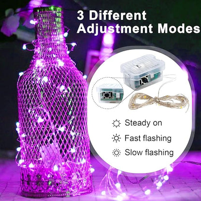 pozzolanas 12 Pack Pink Fairy Lights Battery Operated 3 Modes 7FT 20 LED Waterproof String Lights Twinkle Silver Wire for Mason Jars Wedding Christmas Halloween Part Decor (12, Pink)