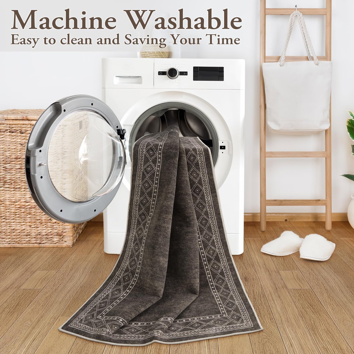 Lahome Modern Bordered Washable Runners for Hallways, 2.5x8 Kitchen Runner Rug Non Slip, Ultra-Thin Hallway Rug Soft Carpet for Bedroom Entryway Bathroom Laundry(2.5'x 8',Brown)