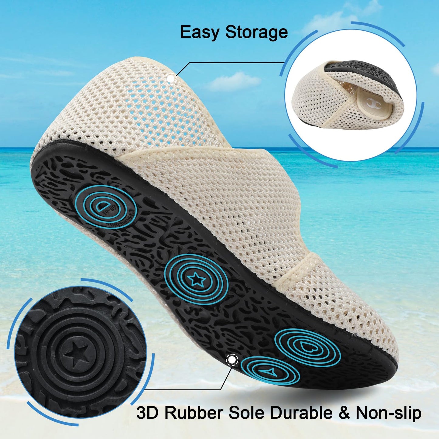 Scurtain Women's Summer Sandals White Shower Shoes Beach Swim Water Shoes Pool Swimming Aqua Shoes Wide Width Barefoot Sandals Rubber Slip On Slids Size 6.5-7.5