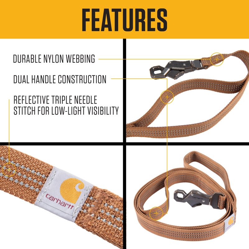 Carhartt Dual Handle Dog Leash, Durable Nylon Webbing Fabric W/Secure Metal Trigger Claw Clasp, Deep Wine, Large