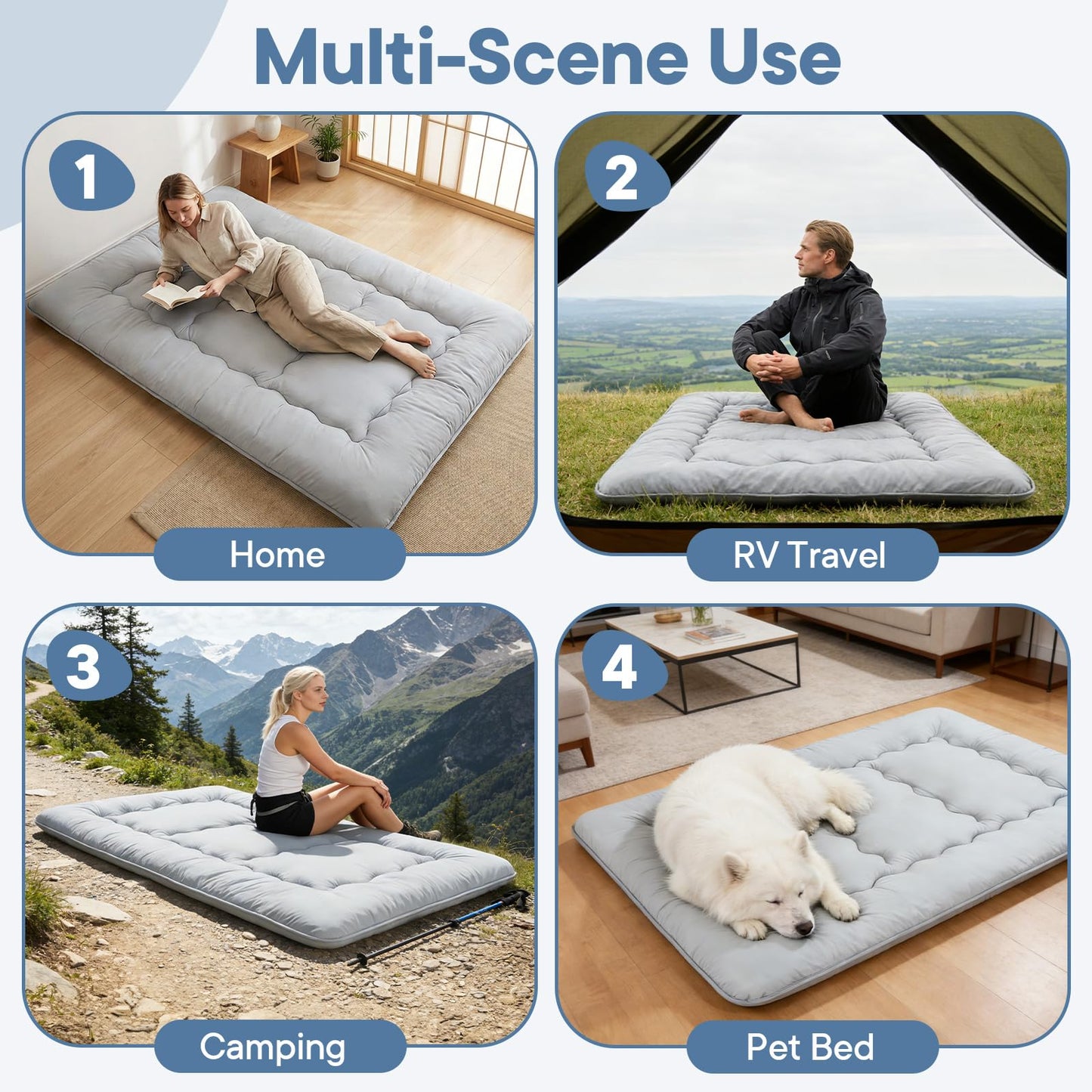 DUMOS Japanese Floor Mattress Queen Size, Futon Mattress Foldable with Removable Washable Cover, Portable Roll Up Tatami Mat for Small Bedroom, Couples, Family Movie Night and Home Use, Gray