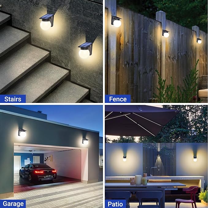 Solar Wall Lights Outdoor, 2 Pack, 3 Lighting Modes, IP65 Waterproof, Wireless Solar Powered LED Lights for Backyard, Garden, Fence, Patio, Front Door - Bright & Durable Outdoor Lighting-White