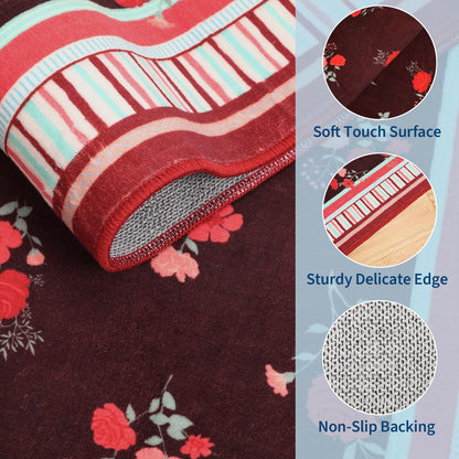 GarveeHome Red 8x10 Area Rug, Vintage Floral Design, Machine Washable Rug Low Pile, Lightweight Non Slip, Soft Carpet for Living Room Bedroom Dining Room Nursery