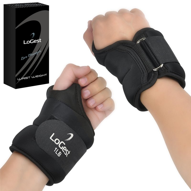LoGest Wrist Weight with Thumb Loops & Hook-and-Loop Closures - 1lb, 2lbs, 2.5lbs, 3lbs - Sold in Pairs - Comfortable & Secure Neoprene Wrist Weights for Walking, Running, Cardio, Physical Therapy (2LB Pair Black)