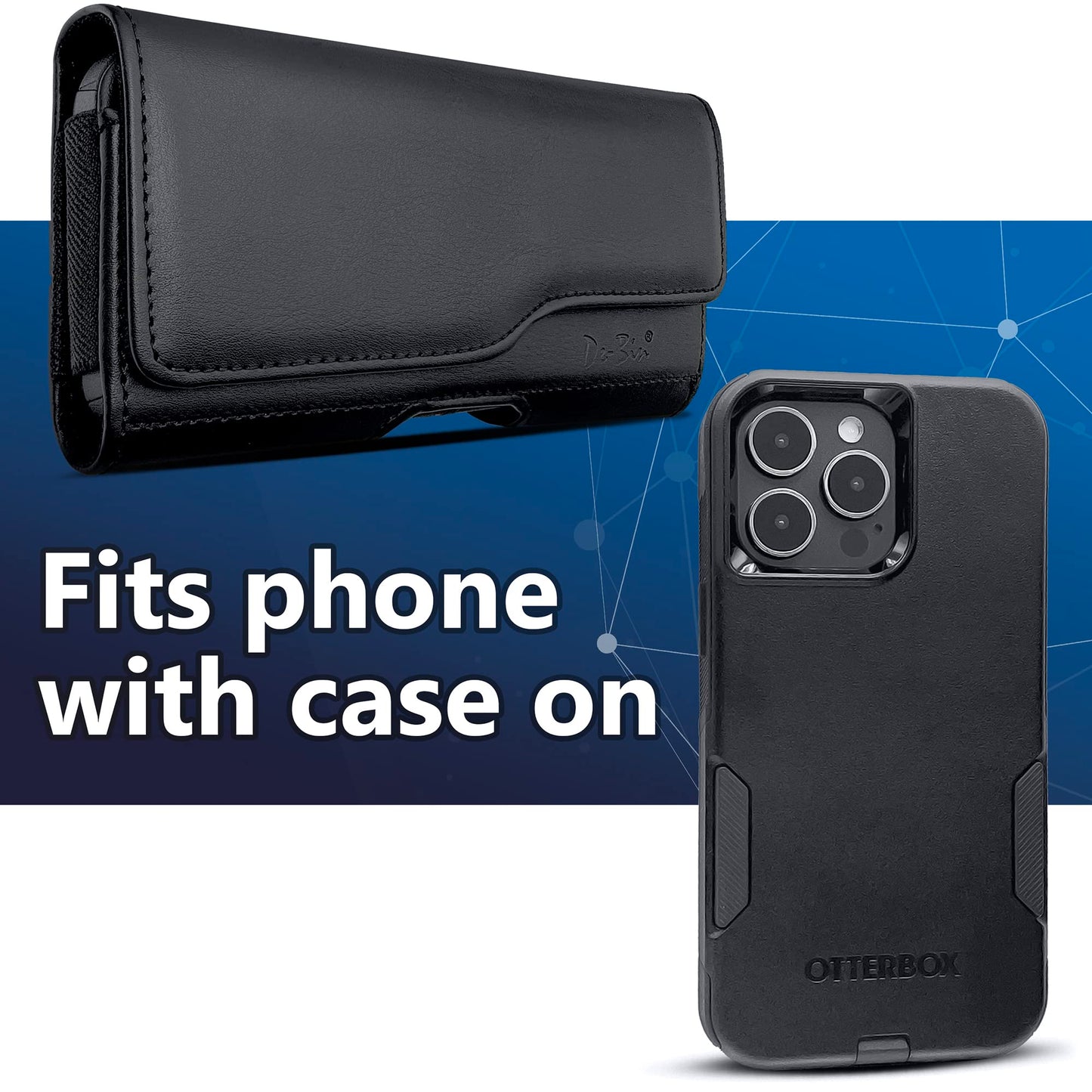DeBin Holster for Large iPhone Plus, Pro Max Models 16 15 14 13 12 11 Xs Max – Cell Phone Belt Holder Case with Clip, Built-in ID Card Pouch (Fits Phone with Case on), Black