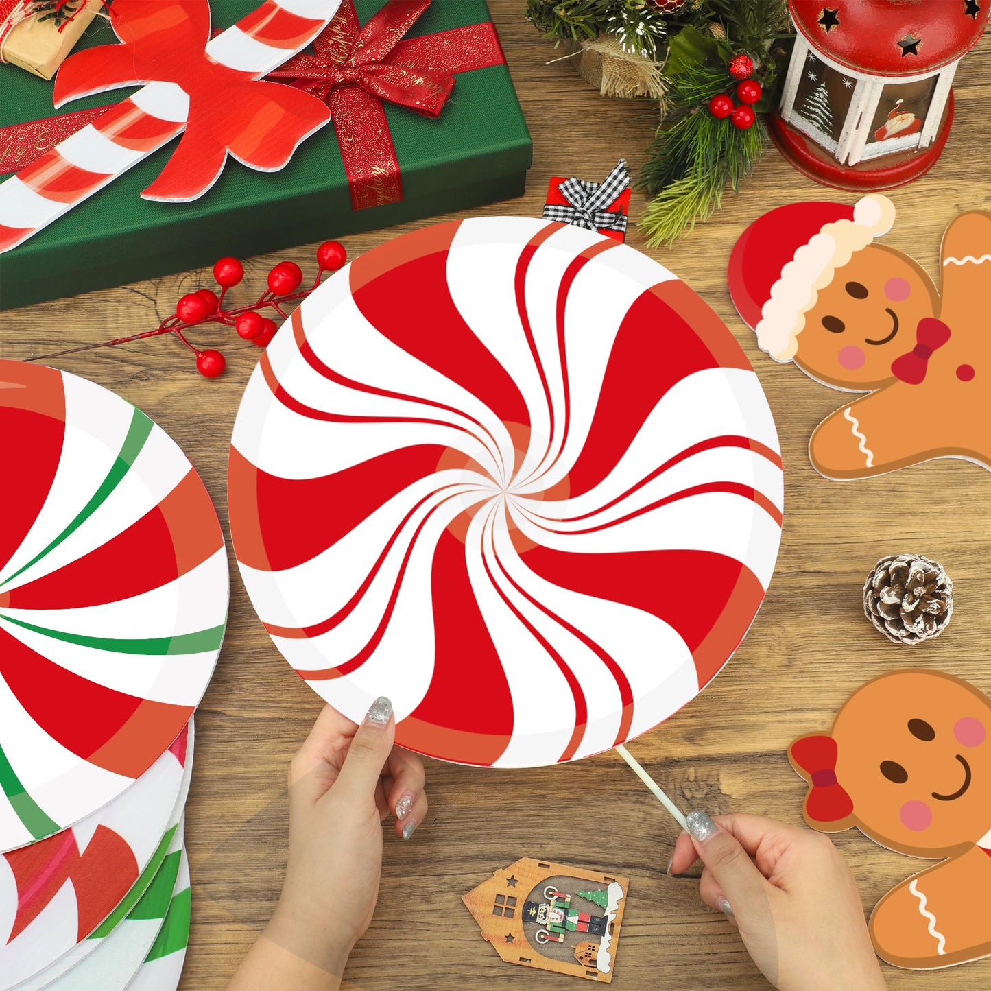 12 PCS Large Candy Gingerbread Christmas Tree Picks 10 Inch Candy Cane Gingerbread Man Christmas Tree Ornaments Peppermint Lollipop Hanging Decor for Xmas Trees Topper New Year Holiday Party Decor