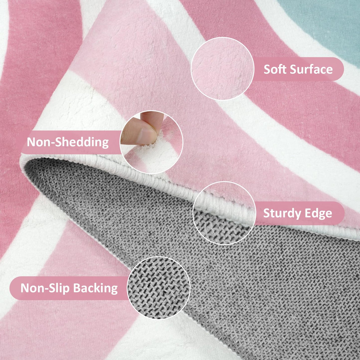 STARUIA 5x7 Washable Rainbow Rug for Girls Bedroom, Soft Polka Dot Pink Rug for Girls Room Nursery, Non-Slip Large Kids Carpet Area Rug for Playroom Classroom Kids Room Princess Castle