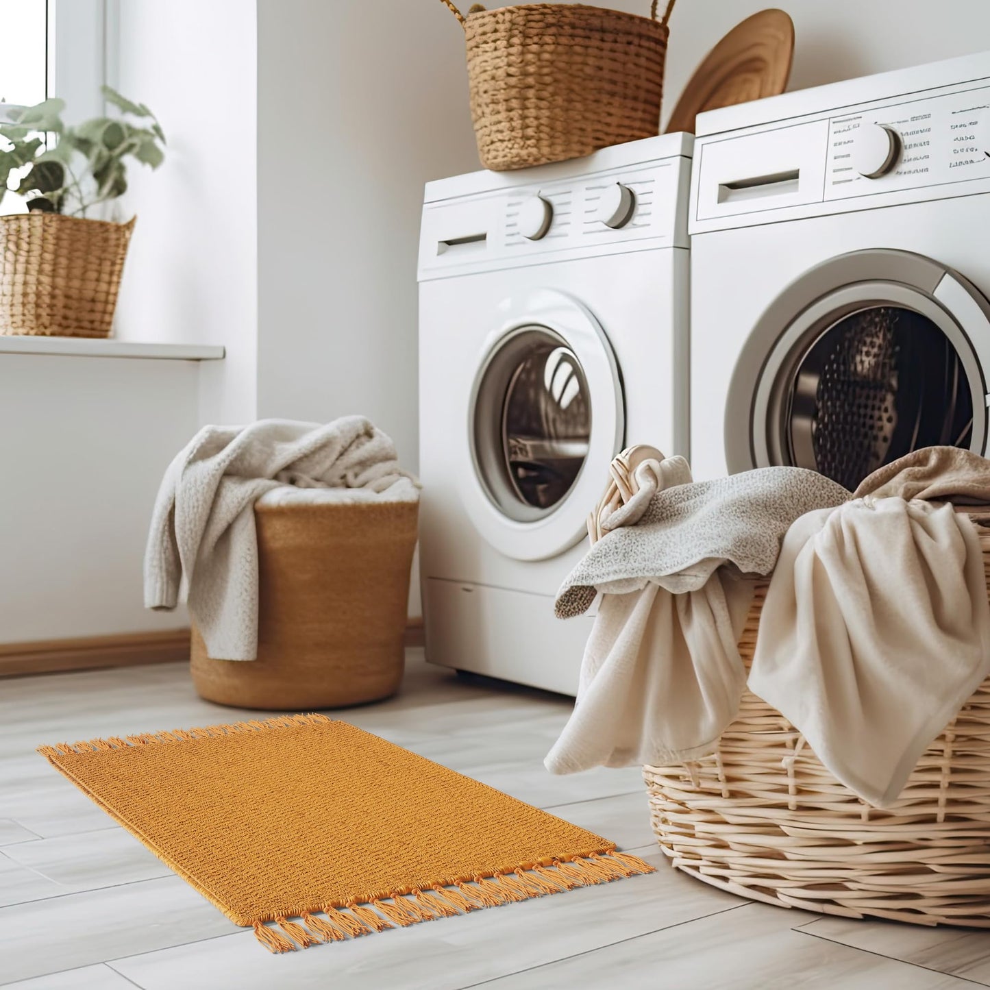 KIBAGA Set of 2 Soft Boho Bathroom Rugs - Beautiful Boho Cotton Rugs that Fit Perfectly Into Your Bath or Kitchen - Washable, Non-Slip Mats Ideal to Enhance Your Modern Home Decor