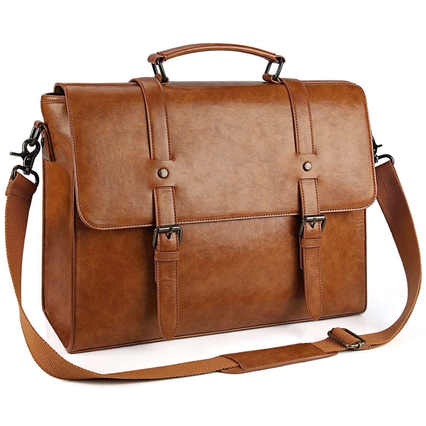 Mens Messenger Bag Vintage 15.6 Inch Waterproof Leather Laptop Briefcase Large Satchel Shoulder Bag Retro Office College Computer Bag, Brown（without Leather Padfolio）