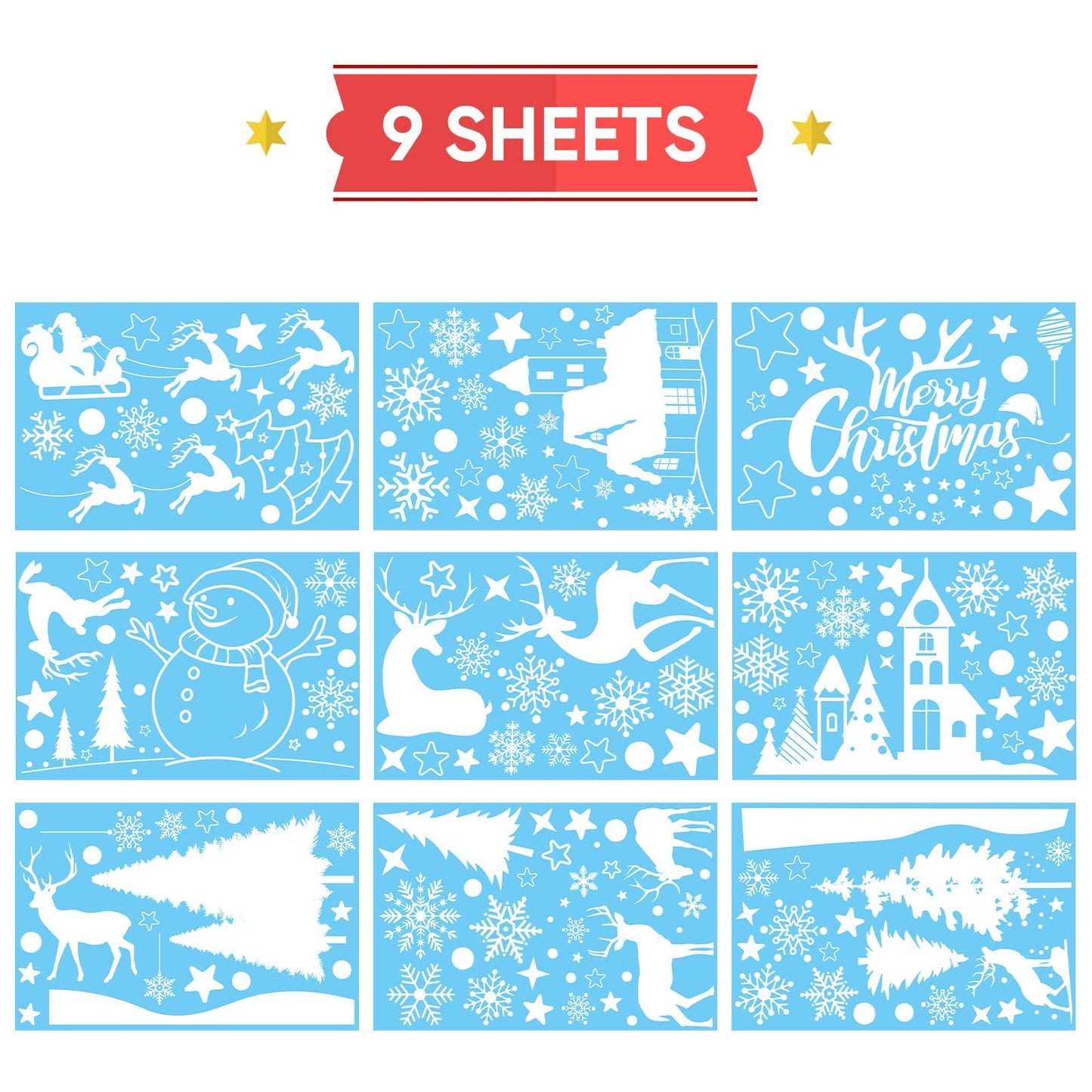148 Pcs Christmas Snowflake Window Clings Stickers, Christmas Window Decorations