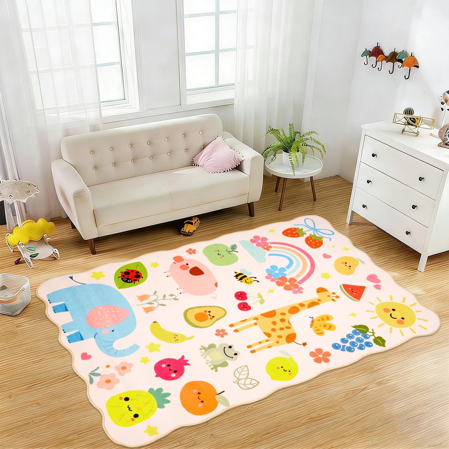 Instellar 4x6 Washable Kids Rug – Cute Animal Design, Non-Slip Wave Low Pile Carpet,Soft & Easy Care for Living Room Nursery Playroom Bedroom for Boys & Girls,Pink