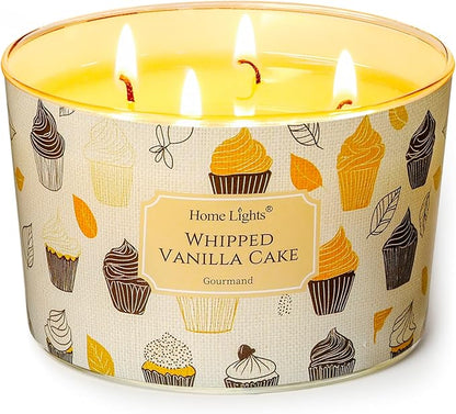 HomeLights Scented Candles for Women & Men, 18oz Candle Jars Aromatherapy 4-Wick Candle, Ideal for Rustic Modern Home Decor and Gifts, Whipped Vanilla Cake