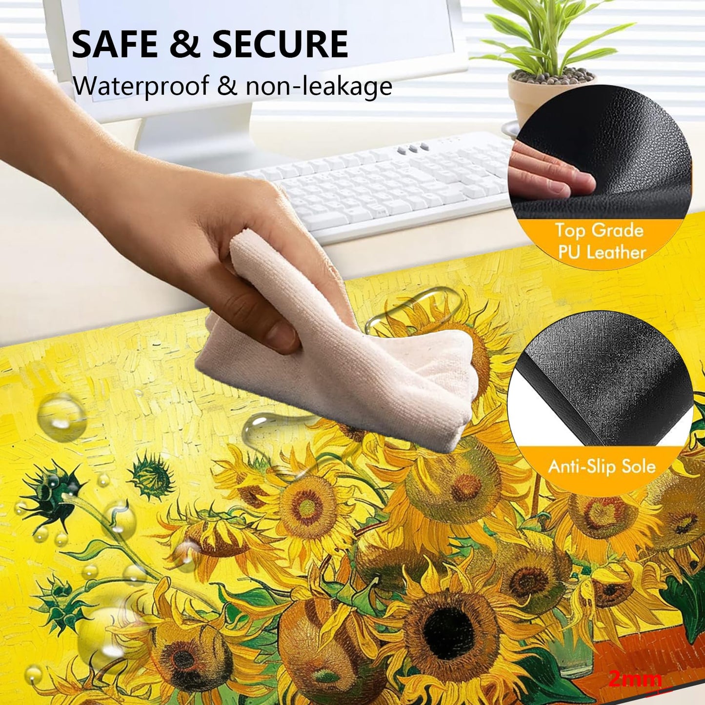 Heated Mouse Pad with 3 Levels Heated & 3 Hours Auto Shut-Off Mouse Pad for Warming Hands in Office Home, 31.5" x 13"Large Safe Desk Mat Hand Warmer，Sunflowers