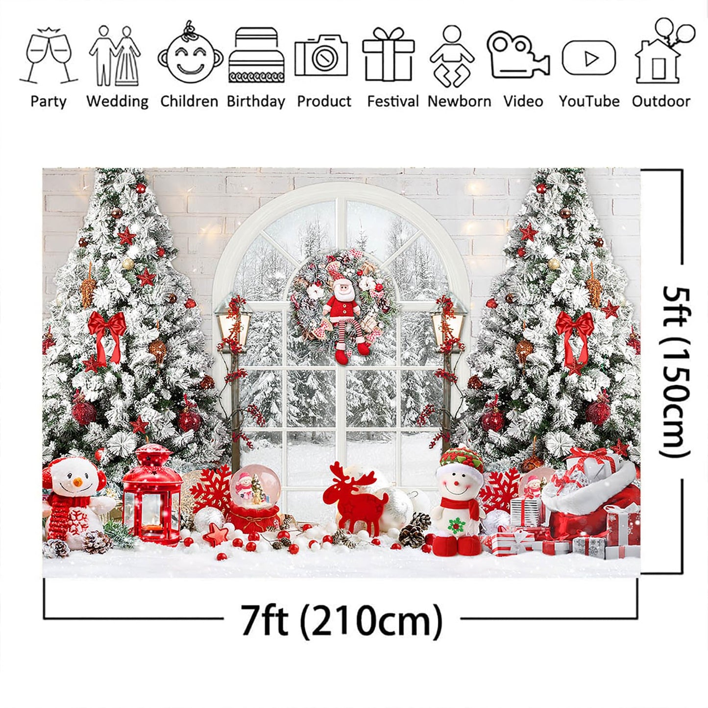 Mocsicka Classic Christmas Interior Room Photography Backdrop Red and White Christmas Tree Window Photo Background Winter Family Kids Holiday Party Banner Decorations Photo Booth Props