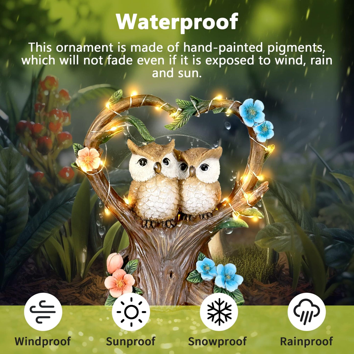 FLJZCZM Owl Statue with Solar Lights Outdoor Decor, Resin Owls Figurines for Garden Patio Lawn Decorations, Christmas Birthday Gifts for Women Friends (7.6Inches)