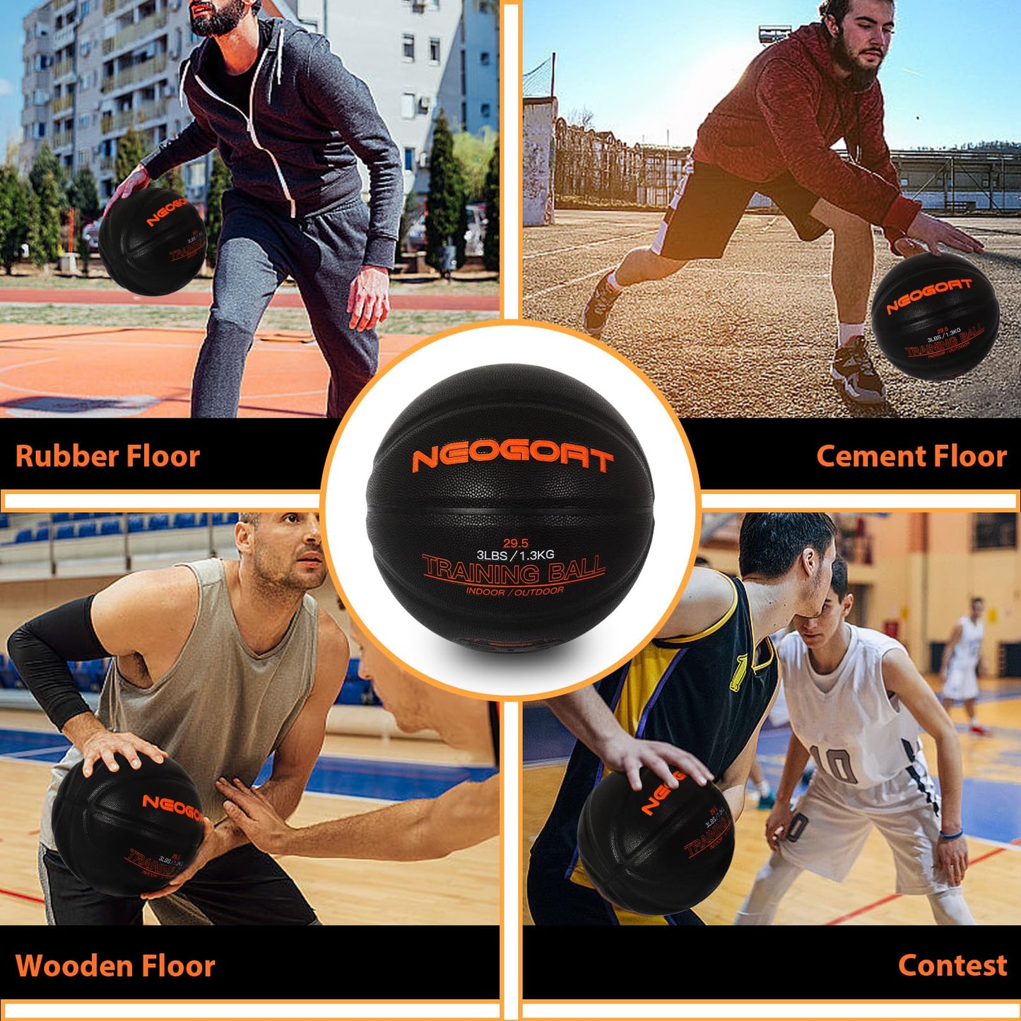 NEOGOAT 3LBS 29.5" Weighted Basketball Size 7 Heavy Basketball Training Equipment for in& Outdoor Improving Handling Dribbling, Passing&Rebounding Skills Weighted Training(Deflated)