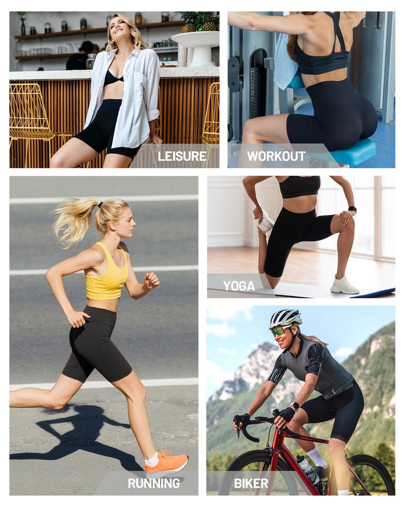 Runhit No Front Seam Biker Shorts for Women - 8'' High Waisted Workout Gym Yoga Running Spandex Compression Shorts Shorts with Tummy Control Blue XS