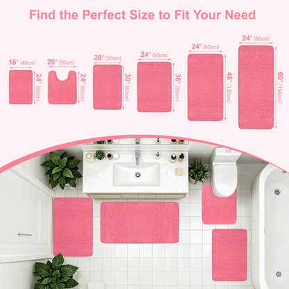 MondayRug Bathroom Rugs Non Slip 24"x16", Absorbent Bath Mats Quick Dry, Shaggy Microfiber Bath Rugs, Extra Soft Plush, Machine Washable Bath Mats for Bathroom Floor, Tub and Shower, Pink