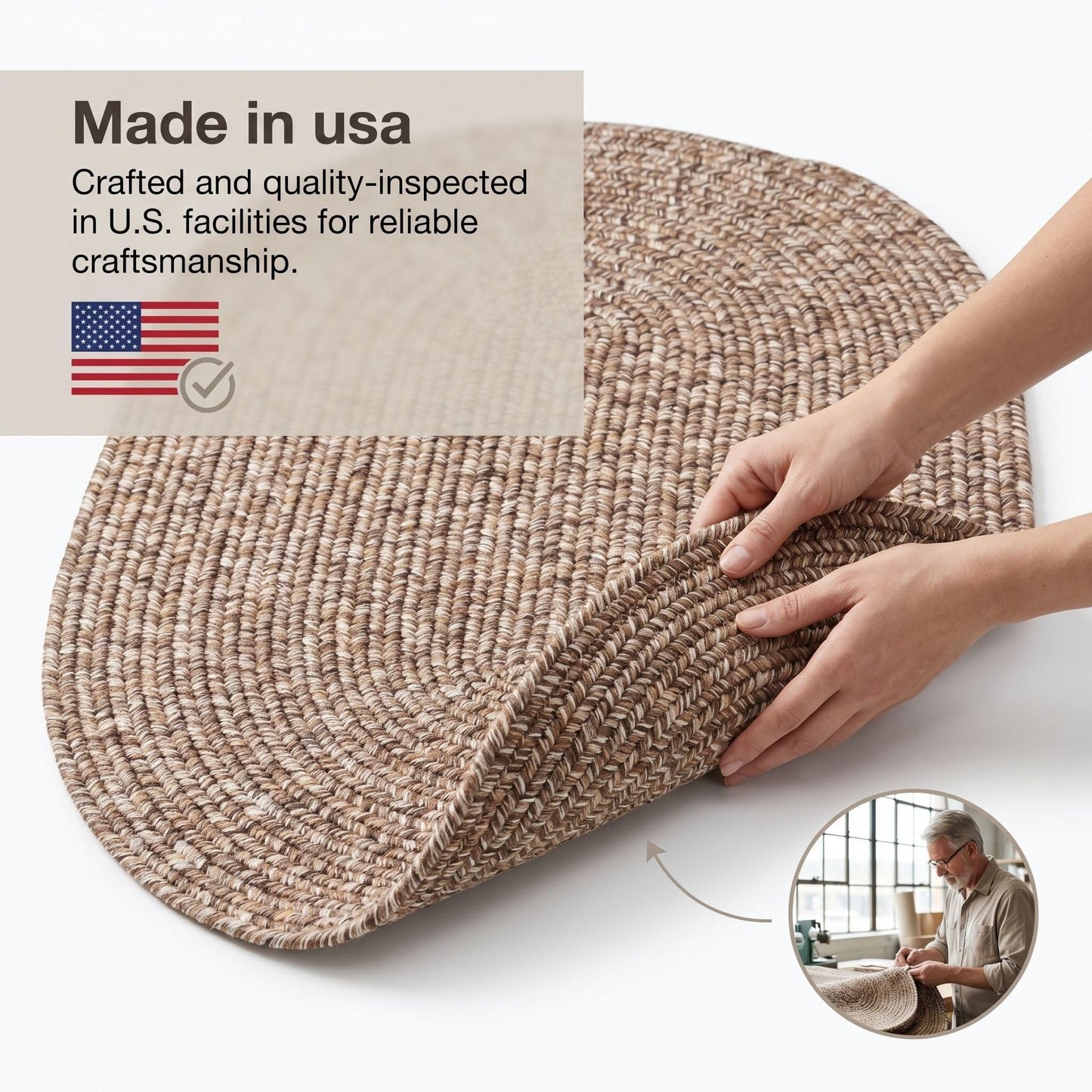 Super Area Rugs Rustic Farmhouse Living Indoor/Outdoor Reversible Braided Rug - Made in USA - Brown Mix 2' X 3' Oval