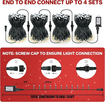264FT 800 LED Christmas Lights with Timer, Twinkle Fairy Lights String with 8 Flashing Modes String Lights for Indoor Bedroom Outdoor Christmas Trees Garland Wreath Holiday Decorations, Cool White