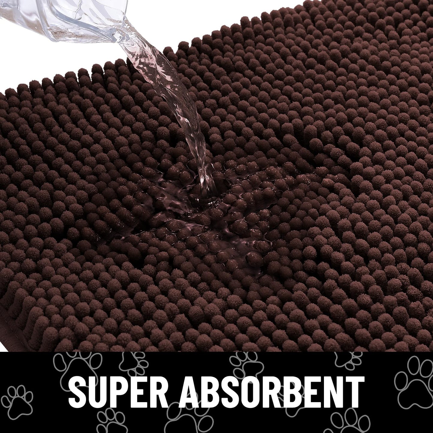 Smiry Dog Door Mat for Muddy Paws, Absorbent Dirt Trapper Non Slip Quick Dry Washable Chenille Mat for Mud Dogs, Entry Rug for Indoor and Outdoor (47x32 Inches, Brown and White)