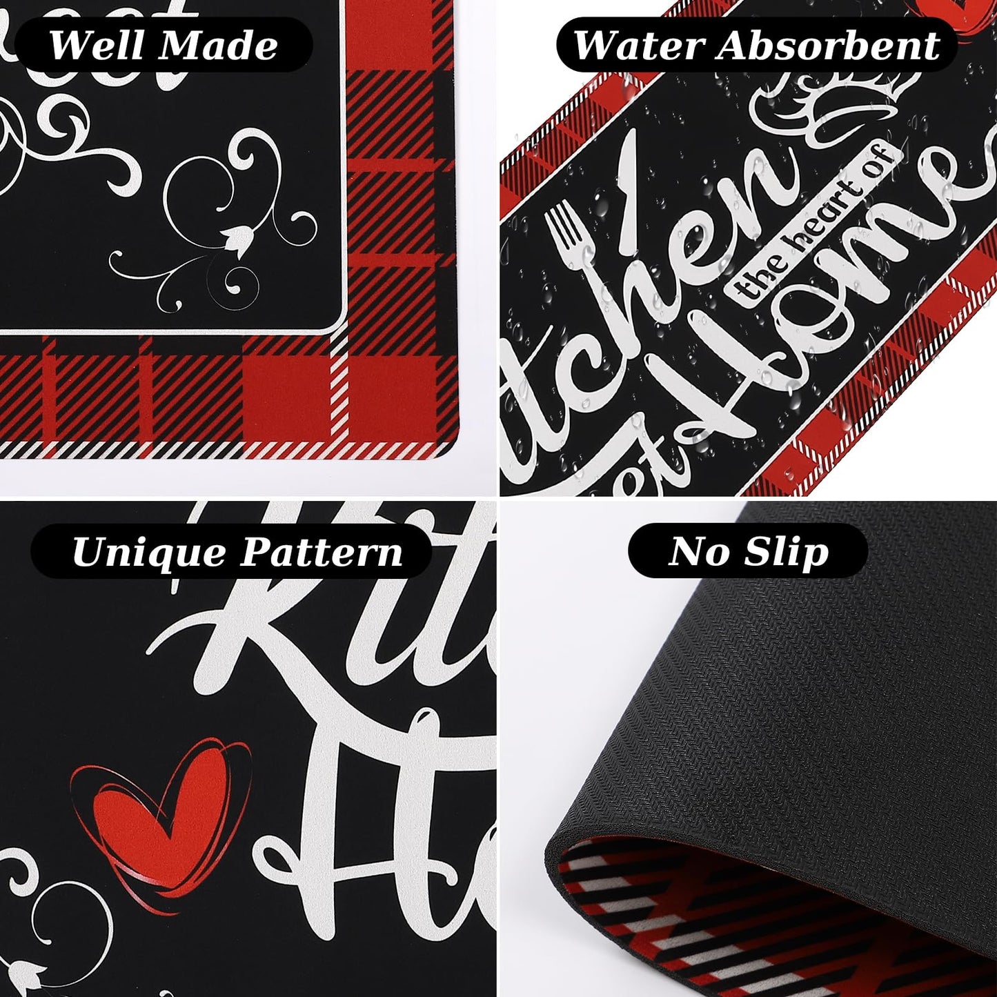 XLHOMO Kitchen Runner Rugs of 3, Red Non Slip Cushioned Kitchen Mat for Floor Waterproof Comfort Mats Farmhouse Chef Mats Floor Carpet
