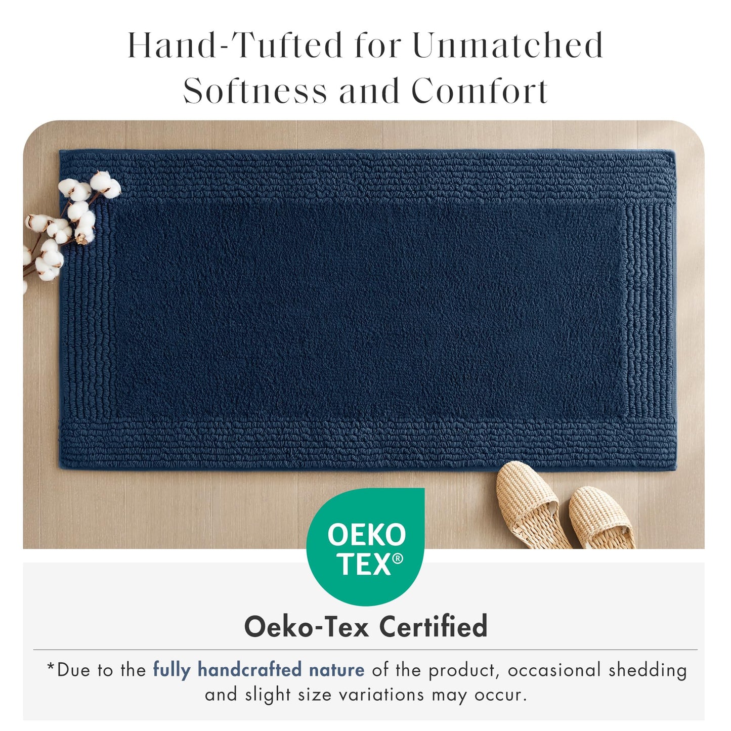 Madison Park Splendor Reversible 100% Cotton Tufted Bathroom Rug-3000 GSM Hotel Quality Luxurious Plush Medium Pile Bath Mat Absorbent, Quick Dry, Shower Room Décor, 17x24 Navy