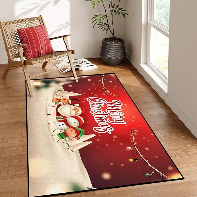 Christmas Rug Xmas Holiday Decorative Pattern Welcome Mat for Home Decoration Non Slip Outdoor Indoor Entrance Floor Mat,63" X 31"