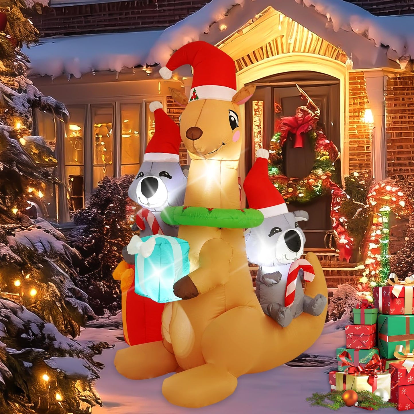 InfleasJoiy 7FT Kangaroo Koala Inflatable Decoration with Built-in LED Lights, Christmas Outdoor Inflatable Decoration for Lawn, Yard, Garden, Patio