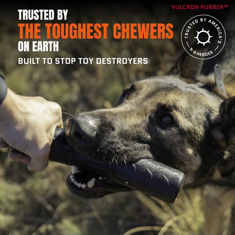 Monster K9 Chew Stick | Virtually Indestructible. Lifetime Guaranteed. | USA Made | VULCRON™ Natural Rubber | Durable, Heavy Duty Tug & Fetch Dog Toy for Aggressive Chewers | Med/Large Breeds, 9x1.75”