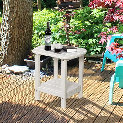nalone Adirondack Side Table 16.5" Outdoor Side Table HDPE Plastic Double Adirondack End Table Small Table for Patio (White)