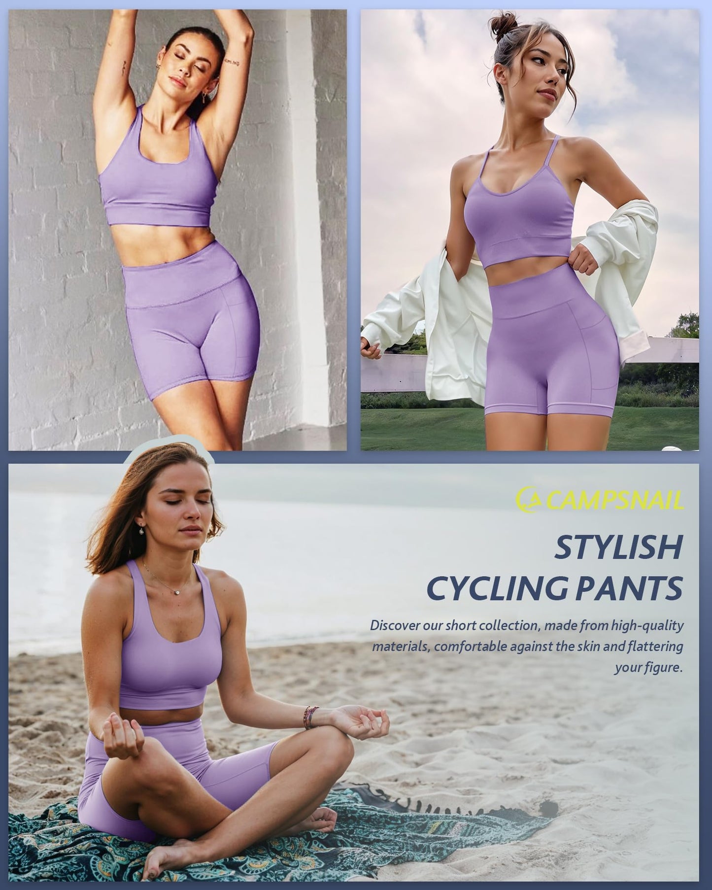 CAMPSNAIL Biker Shorts Women with Pockets - 3"/5"/8" High Waisted Workout Spandex Tummy Control Gym Running Yoga Shorts