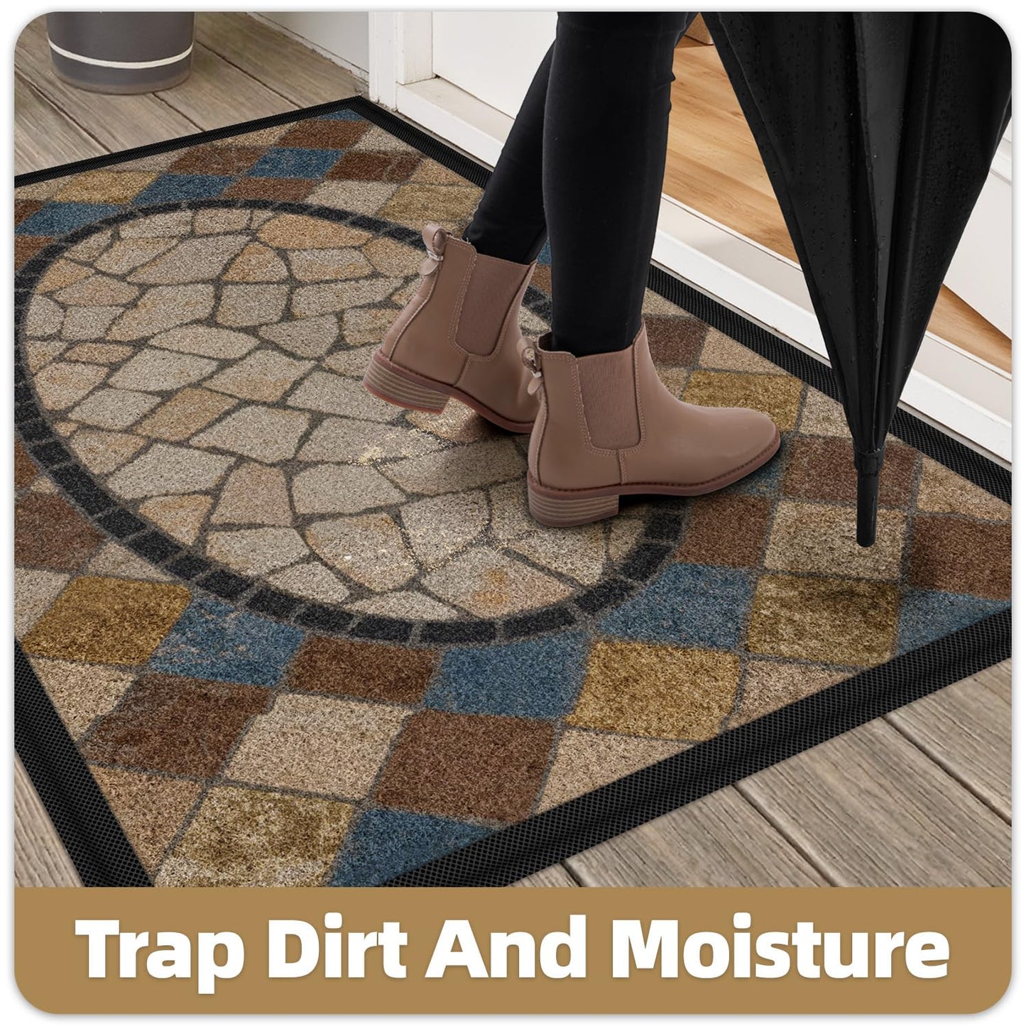 Color&Geometry Front Door Mat Outside Entrance, 24x36 Waterproof All-Season, All-Weather Doormat, Fade Resistant, Easy Clean, Low Profile Patio Porch Entryway Mat, Mediterranean Mosaic Pattern
