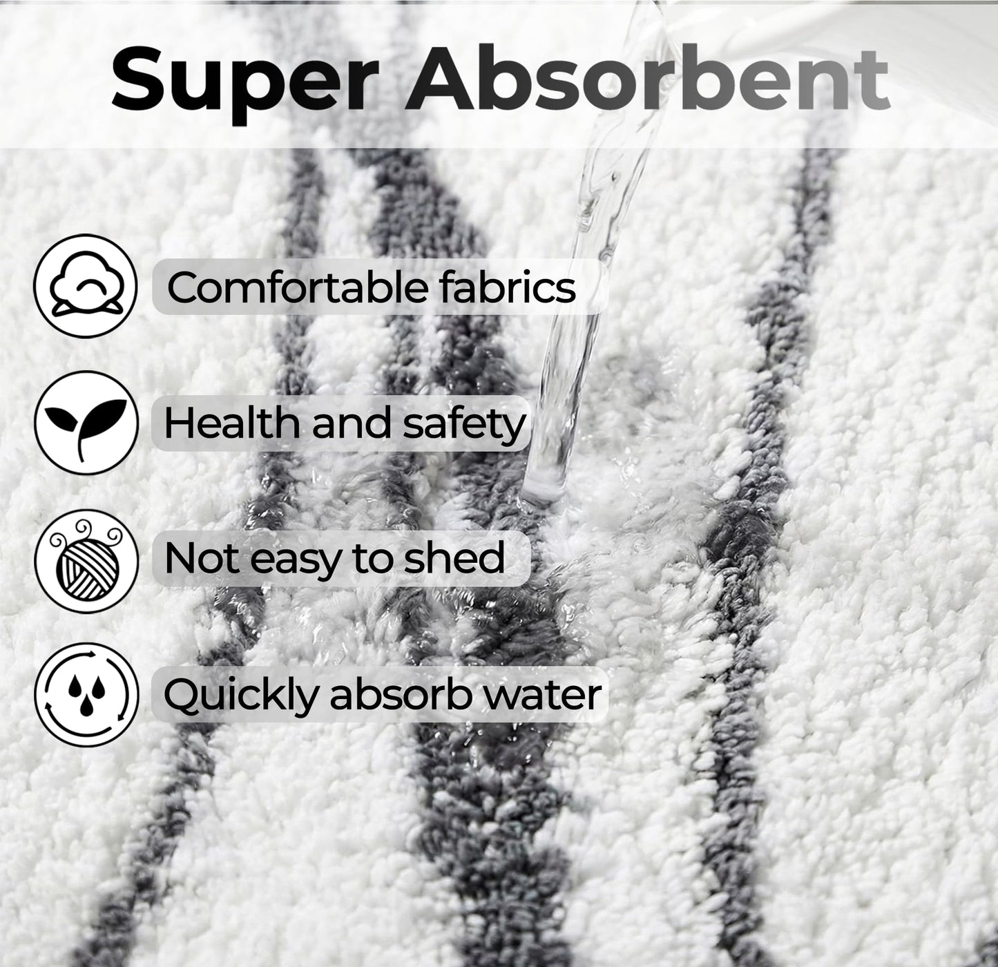 Tititex Luxury White Grey Curve Line Bathroom Rug, 16x24 inch Classic Extra Soft and Absorbent Microfiber Bath Rugs, Non-Slip Plush Shaggy Bath Carpet, Bath Mat for Bathroom, Tub and Shower