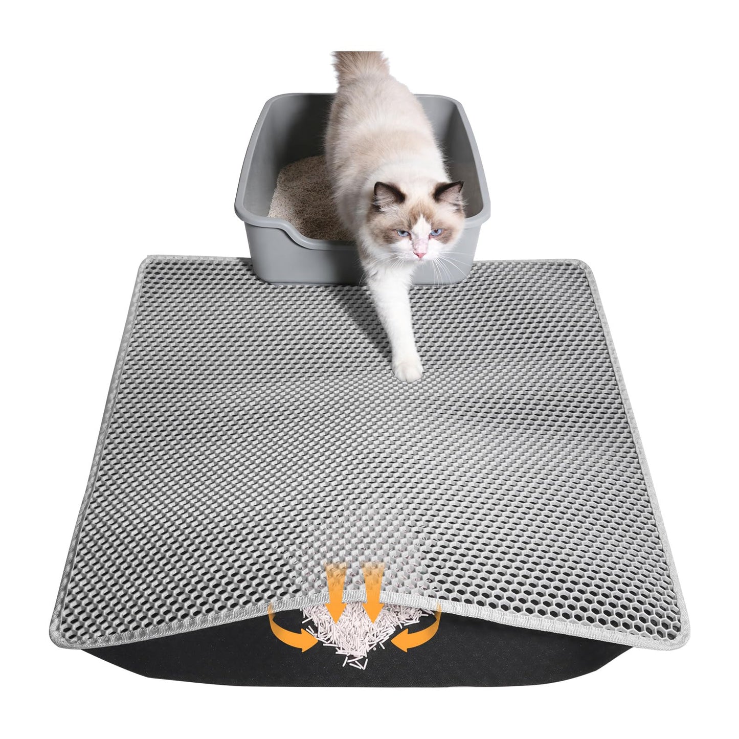 Kozvva Cat Litter Mat, Honeycomb Double Layer Waterproof & Urine Resistant Non-Slip Litter Trapping, Easy Clean Washable Scatter Control for Litter Box (Gray, 24x15 Inch)