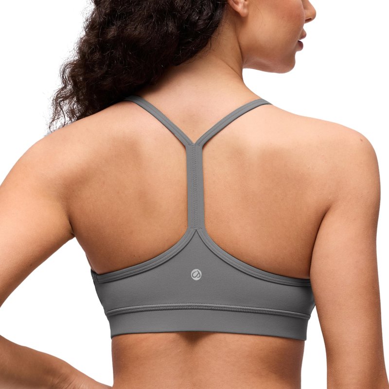 CRZ YOGA Butterluxe Y Back Sports Bras for Women - Padded Racerback Low Impact Spaghetti Thin Strap Workout Yoga Top Melanite Large