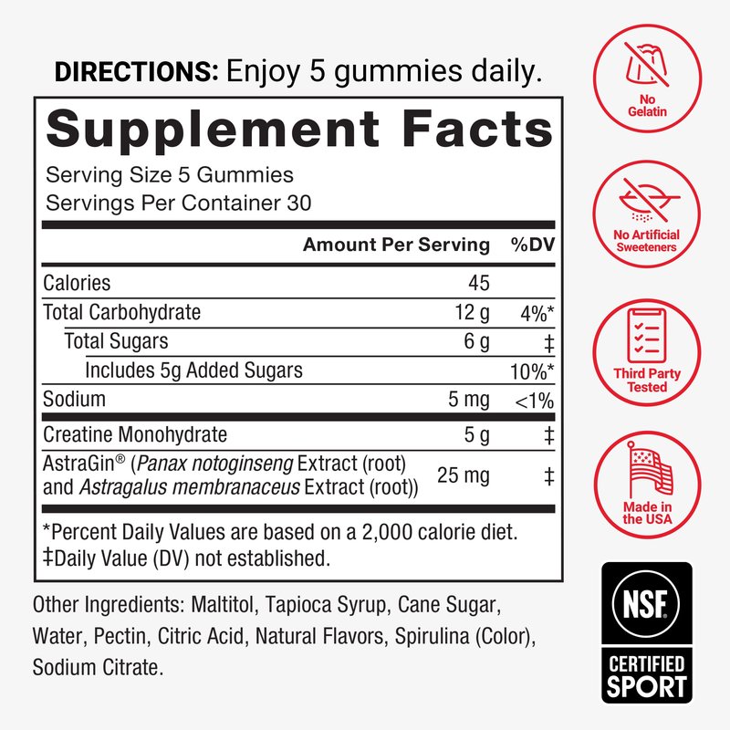 Force Factor Creatine Monohydrate Gummies, NSF Certified, 5g Dose for Men & Women to Support Muscle, Strength, Recovery, Cognitive Health & Memory, Packaging May Vary, Blue Raspberry, 150 Gummies