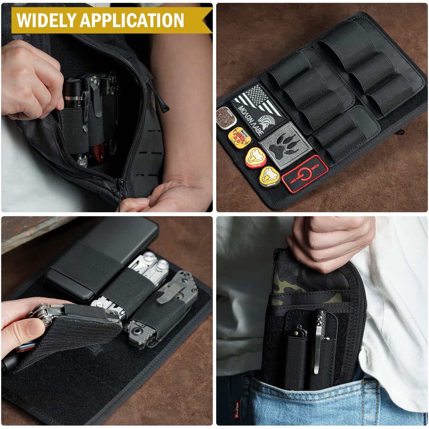 VIPERADE Tactical Modular Organizer, EDC Elastic Organizer Holder, Tool Insert Pouch, MOLLE Panel, Black Leather