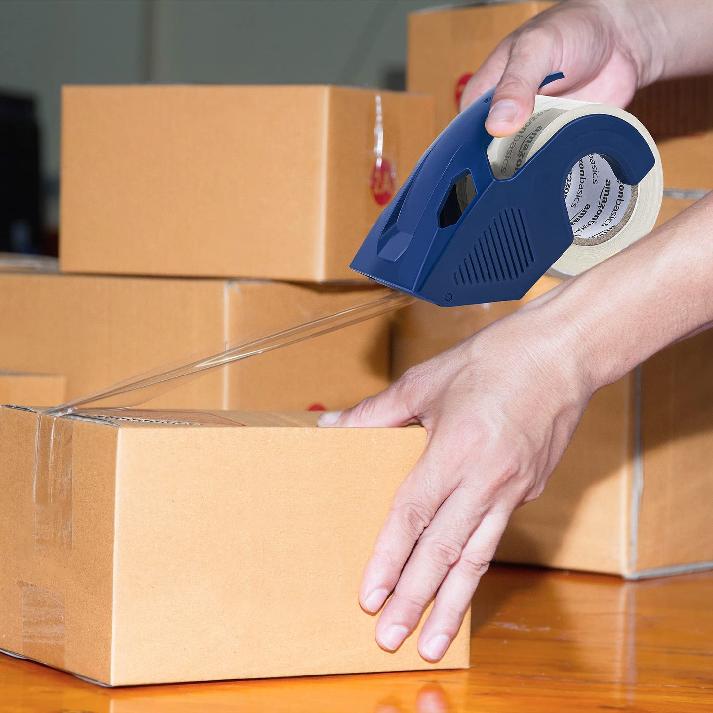 Amazon Basics Heavy Duty Packaging Tape with Dispenser for Shipping, Sealing Boxes, Moving and Storing, 1.88" x 22.2 yds, 6-Pack, 4.33 x 2.64 x 2.36 in