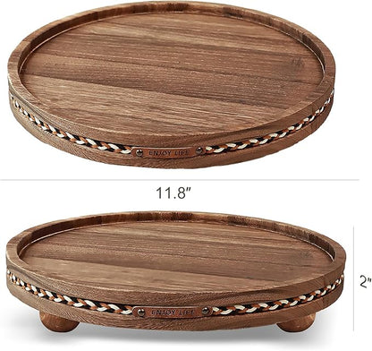 Decor Decorative Round Tray 11.81in for Home Decor for Coffee Table Farmhouse Kitchen Table Living Room Bathroom Centerpiece Tray Decor Rustic + Stripes