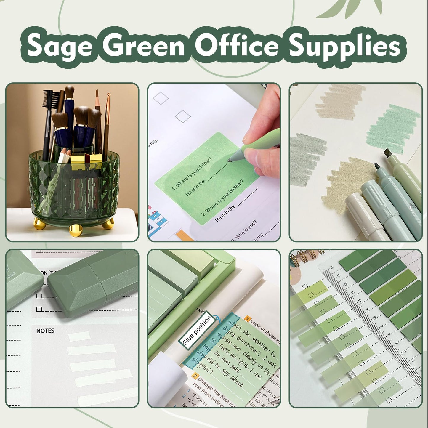 sportsvoutdoors Green Desk Accessories, Sage Green Supplies, Office Stationery Set, Dark Green Pen Pencil Holder for Desk,Gifts for Office Clerks