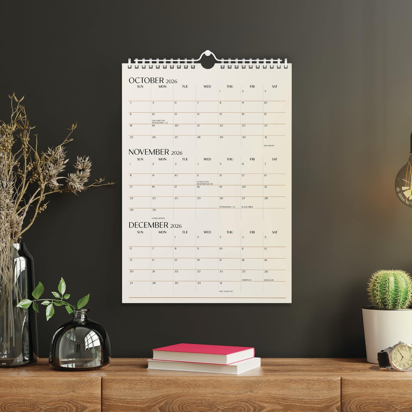 Karto 3 Month Wall Calendar 2025-2026 - Vertical 11x17 inch July 2025 to December 2026 - Boost Your Productivity and Easy Planning with the Aesthetic Monthly Calendar - Beige
