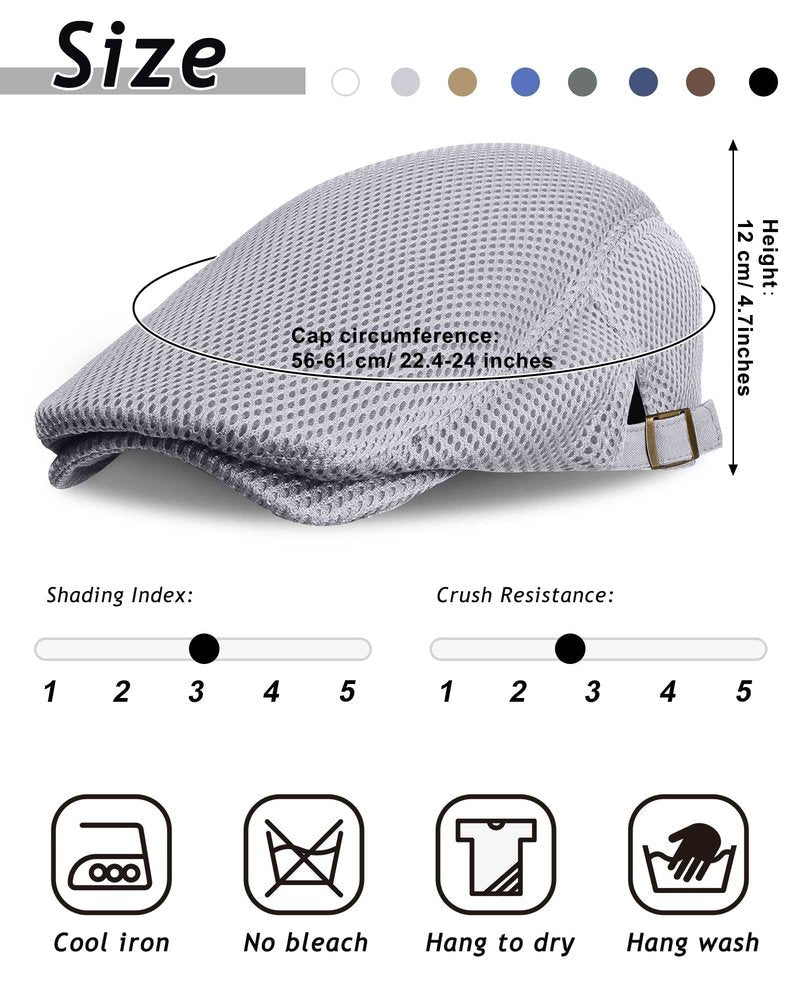 Chuarry 8 Pack Men's Mesh Flat Cap Breathable Summer Newsboy Hat Cabbie Driving Hats for Men (Multicolor)
