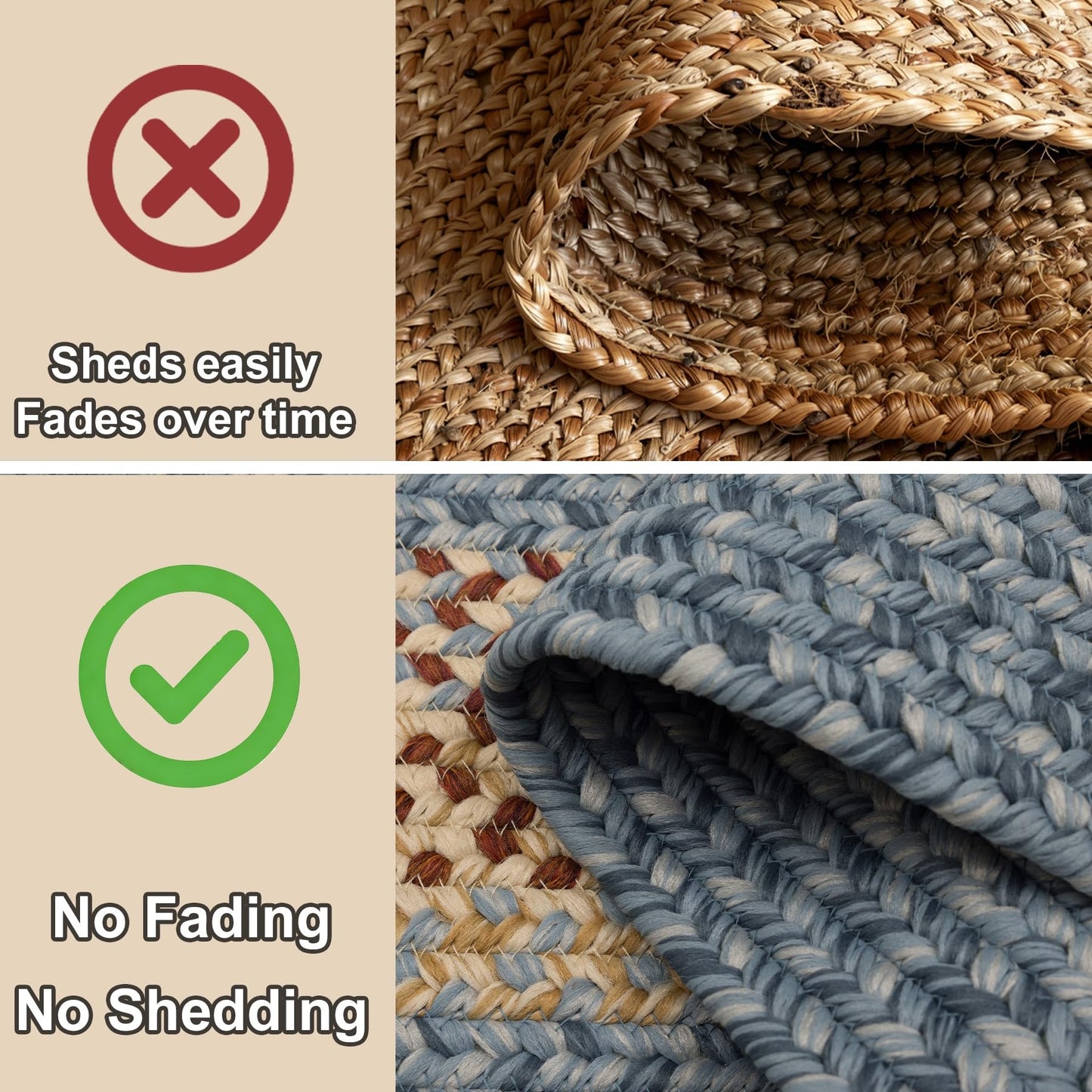 RCTJHOME 2'x6' Oval Braided Runner Rug, Long Hallway & Kitchen Farmhouse Rug, Door Mat with Anti-Slip Pads for High Traffic Areas Without Rubber Rope Rug,Natural, Rust, Blue