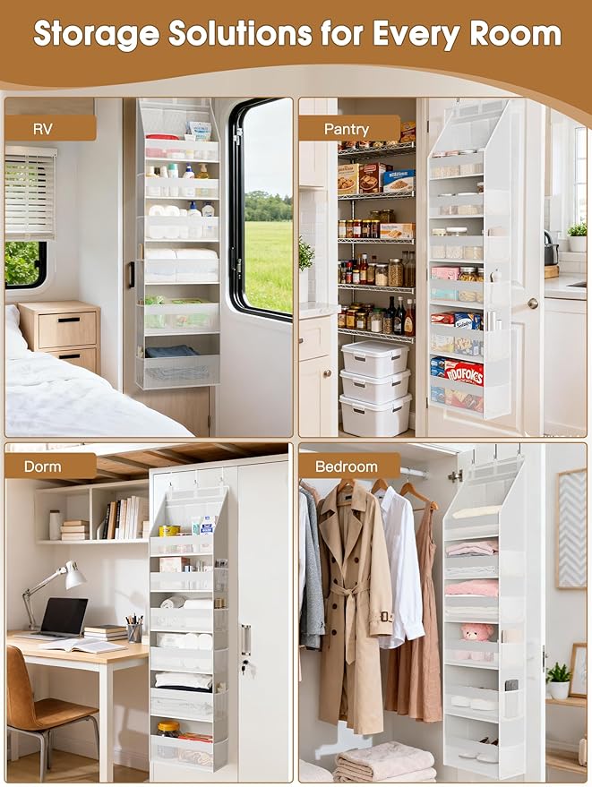 Criusia 2 Pack Over the Door Organizer, Heavy-Duty 6-Shelf Hanging Storage